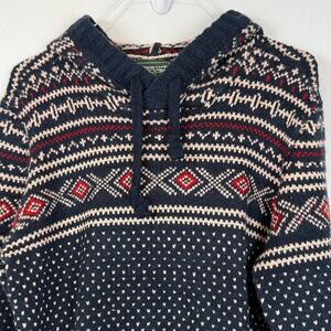 AE Men’s Fair Isle Hoodie Sweater L • Hooded Nordic Knit • Cozy Coastal grandpa